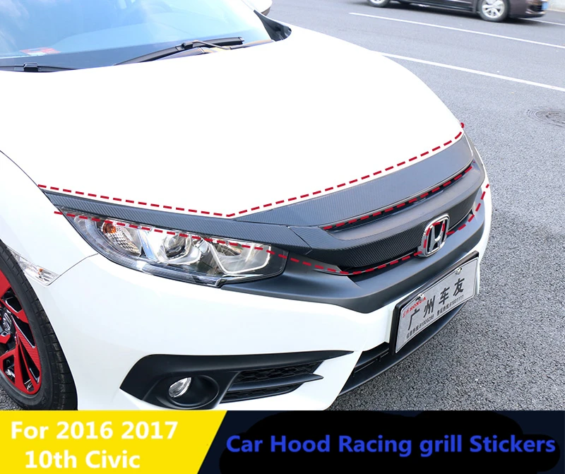 

Car Hood and Racing grill Stickers 8pcs for Honda Civic 10th 2016 2017 car body Exterior decorative sticker