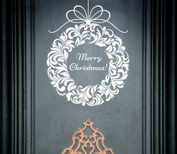 

Wall Decal Vinyl 2018 Merry Christmas Wreath Sticker Removable Art Home House Decoration Window Mural Poster Design DIY WW-451