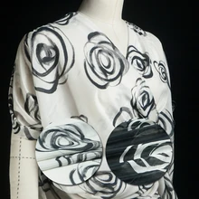 Китайская черно-белая смесь из шелка и хлопка с принтом чернил, шитье для рубашки, блузки, платья, юбки, ремесло по двору