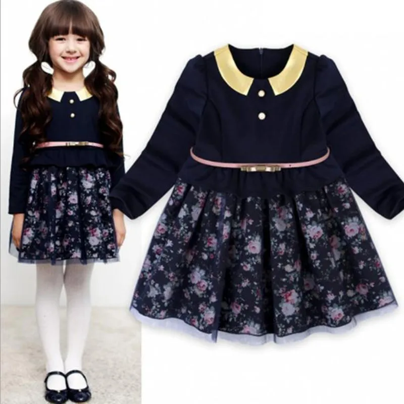 Children Princess Flowers Fake 2pcs Patchwork Dress Dress 3
