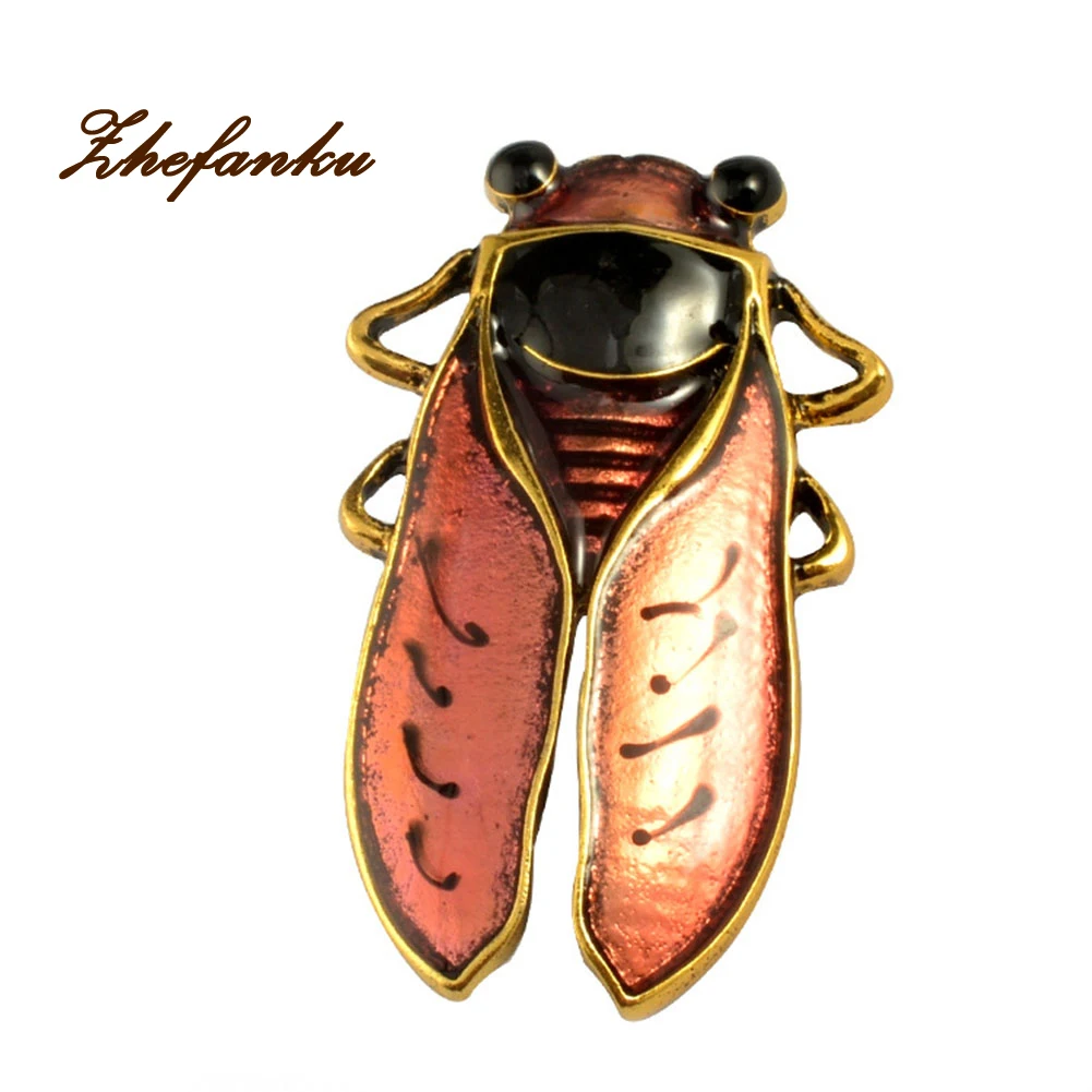 

Insect Pink Beetle Brooches Antique Gold Metal Cicada Female Badge Broche Lapel Pin For Fans Collect Wholesale