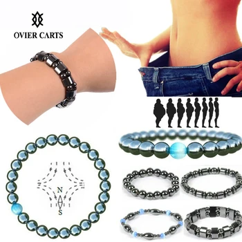 

1Pc Weight Loss Bracelet Round Magnetic Stone Therapy Slimming Hand Chain Hematite Stretch Magnet Bracelet Jewelry Health Care