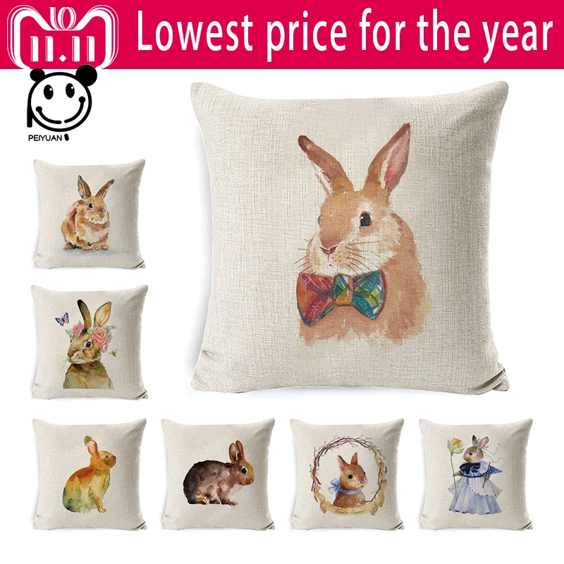 

PEIYUAN Anime Cute Cartoon Peter Rabbit Pillowcase Sofa Throw Pillows Cover Animal Printed Wedding Home Decorative Cojines Cover