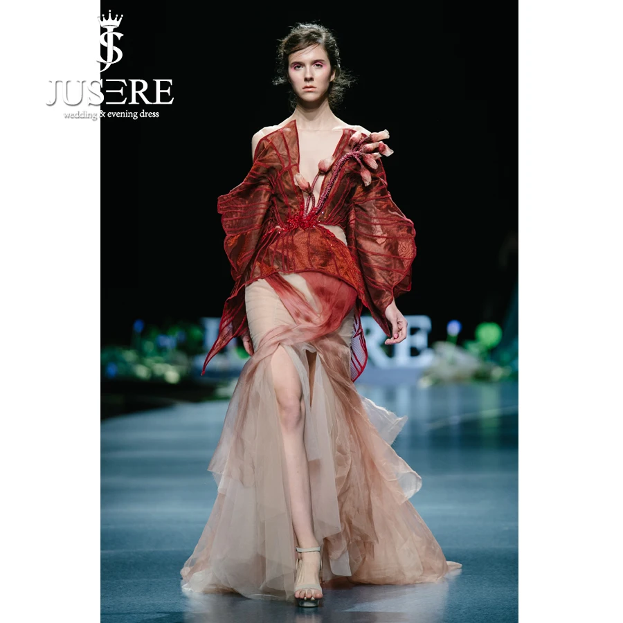 JUSERE SS модное Бордовое платье русалки для выпускного вечера с вышивкой 3D цветок с открытыми плечами длина до пола Вечерние платья Vestidos