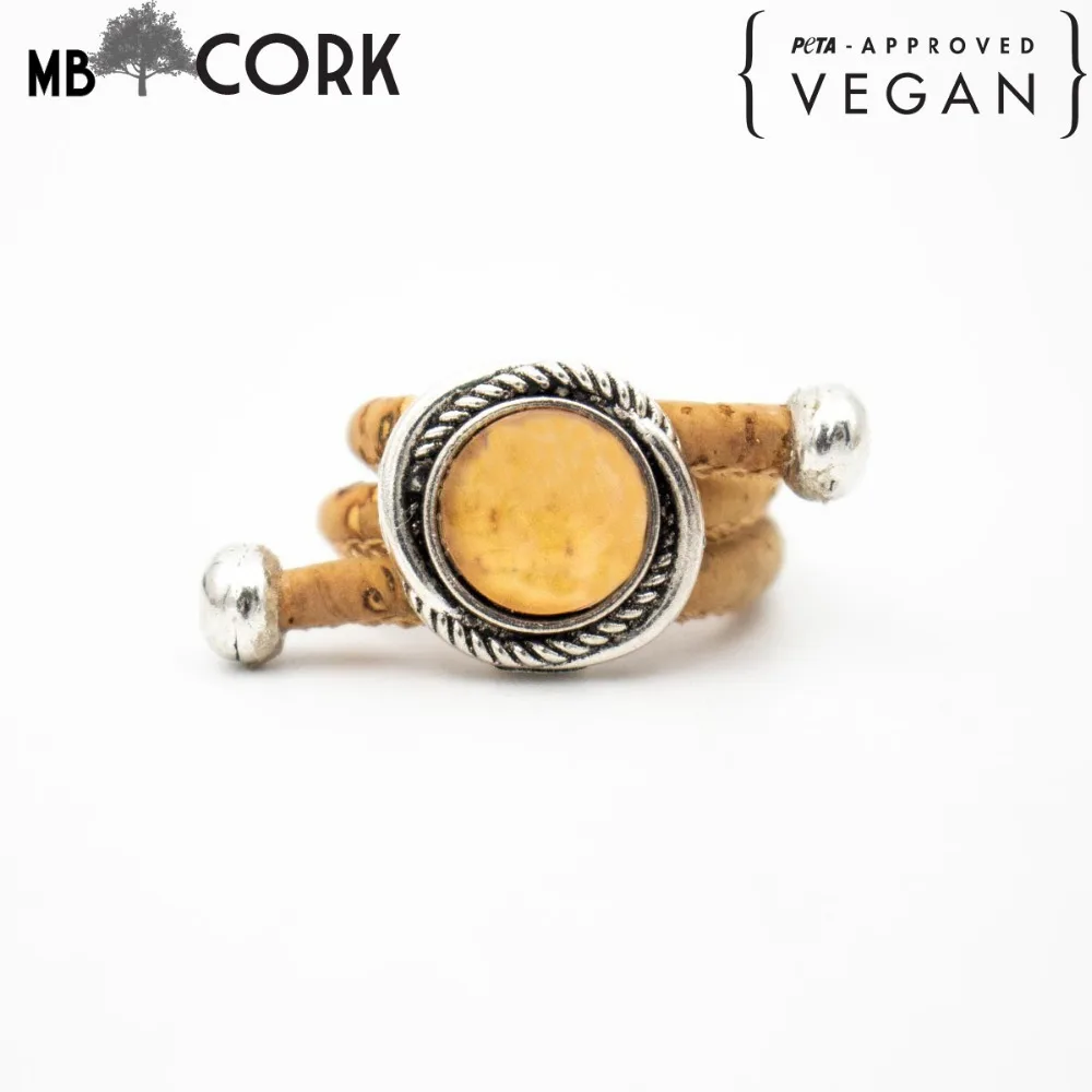 

Natural Cork traditional ceramic tile ring vintage women Ring original adjustable wooden jewelry R-087