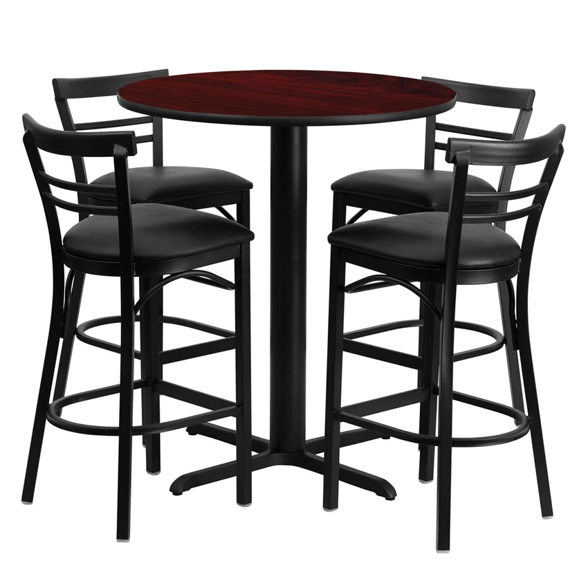 

Flash Furniture 24'' Round Mahogany Laminate Table Set with Ladder Back Metal Bar Stool and Black Vinyl Seat