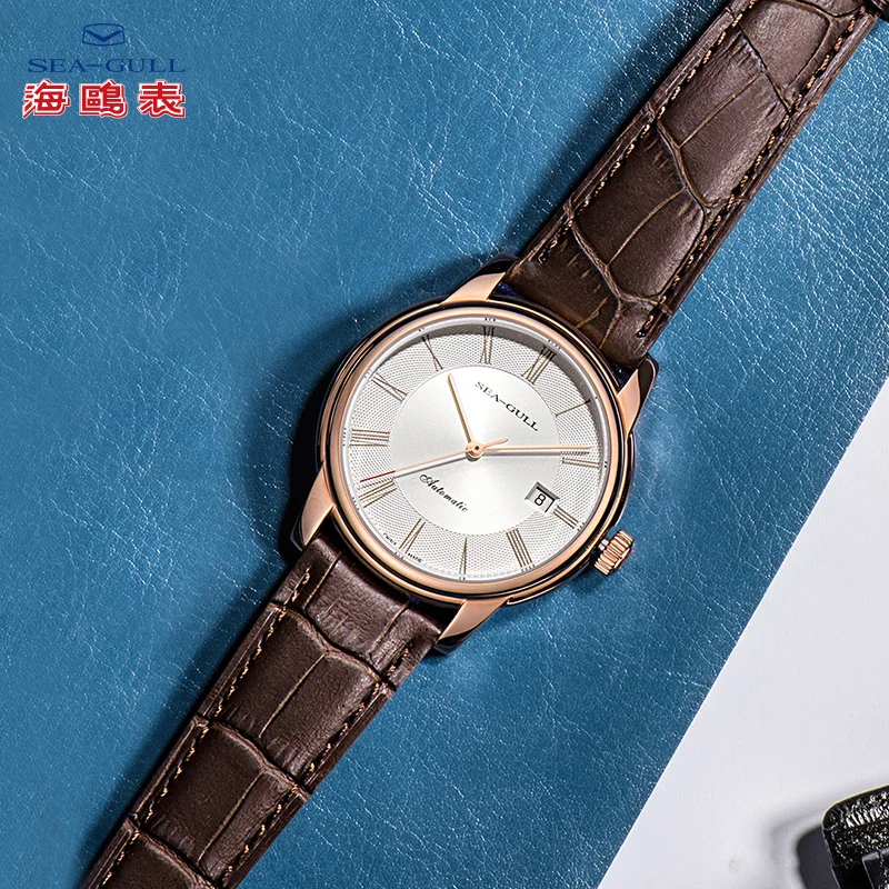 Sea-Gull Couple Mechanical Watches Lover Men Women Simple Leather Buckle 30m Waterproof Calendar Watches Stainless D519.405