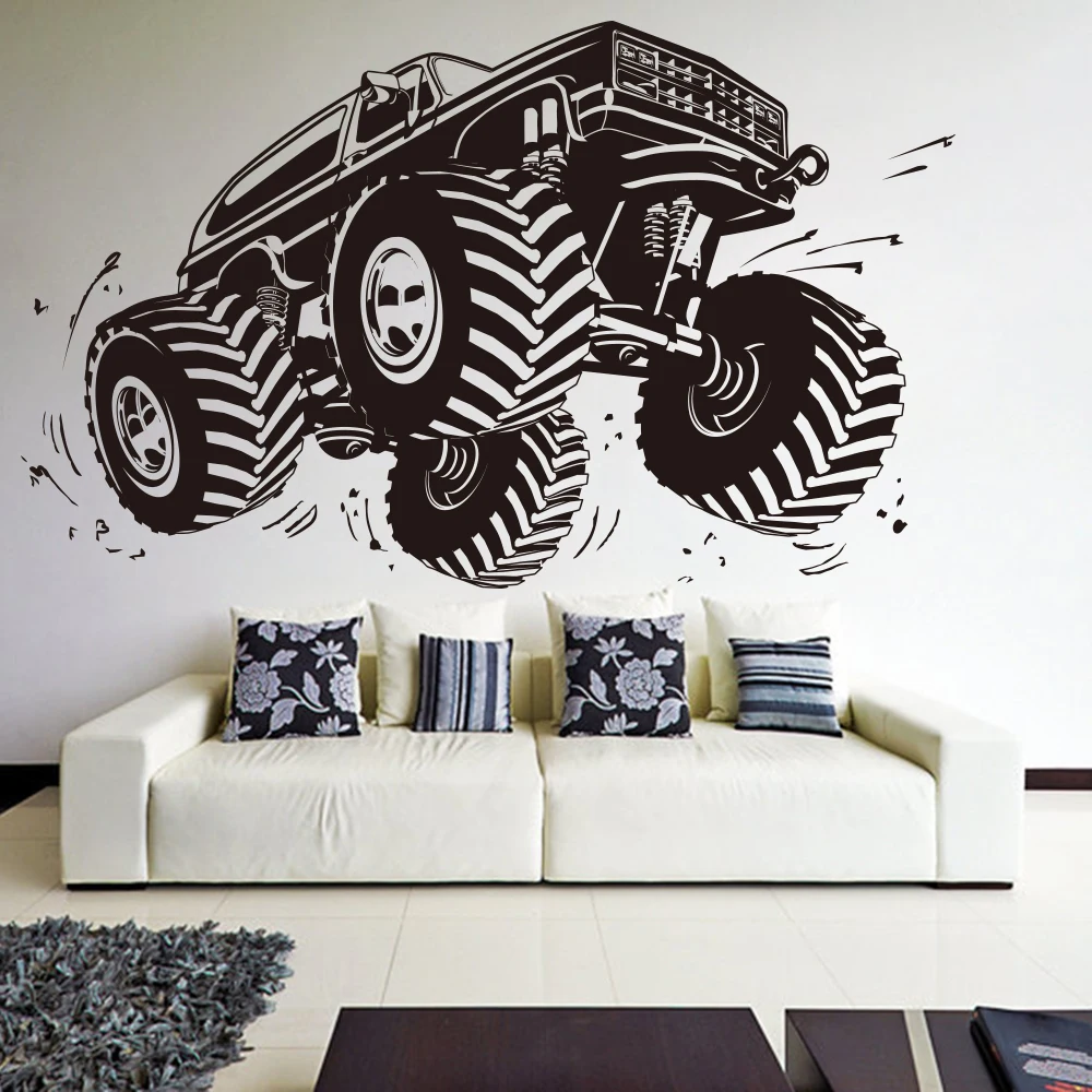 

Large Car Monster Truck Wall Sticker Boy Room Bedroom Cartoon Off road Vehicle Castle Mustang Ford Wall Decal Sofa Vinyl Decor
