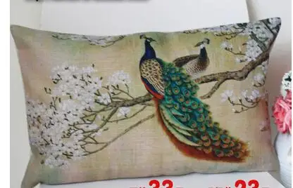 

Vintage Peacock cushion cover 50x30cm cotton linen retro pillow case waist lumbar pillow cover indoor