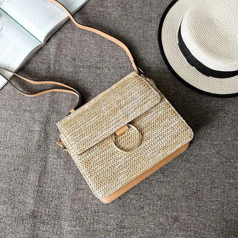 Women Summer Beach Straw Bags Female INS Popular Handbag Fashion Lady Shoulder Bag Ring Travel Knitted Crossbody Bolsa SS3171 (14)