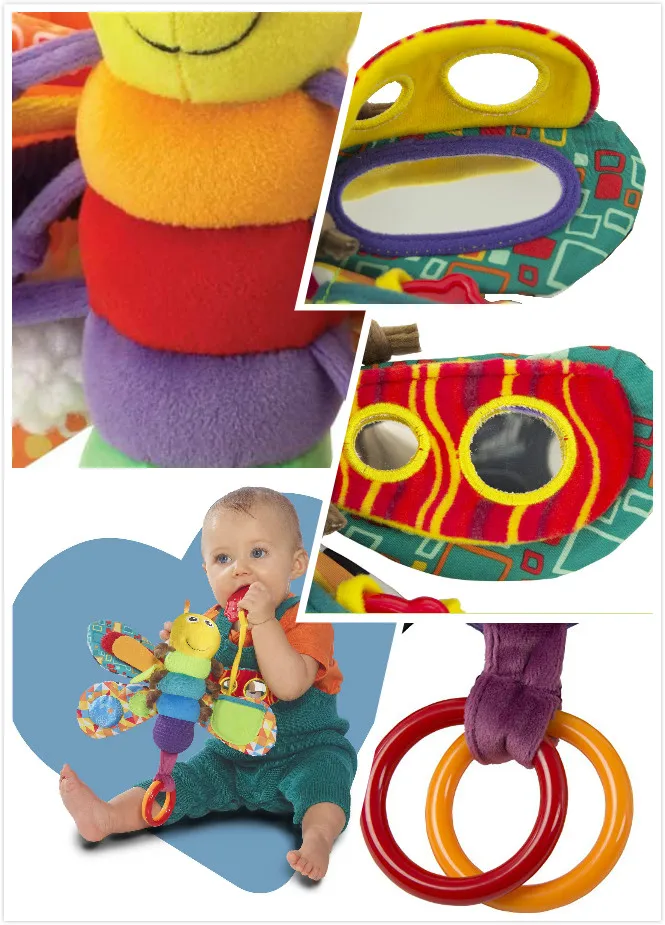 Firefly Rattle Toys Infant kids toys butterfly Wrist Rattle Plush Doll Mobile Music Hanging with Teether and Clip for Girls boys