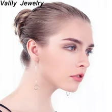 

Valily Simple Round Single Circle Drop Earrings for Women Silver Color Copper Long Dangle Earrings Jewelry with Shiny Crystal CZ
