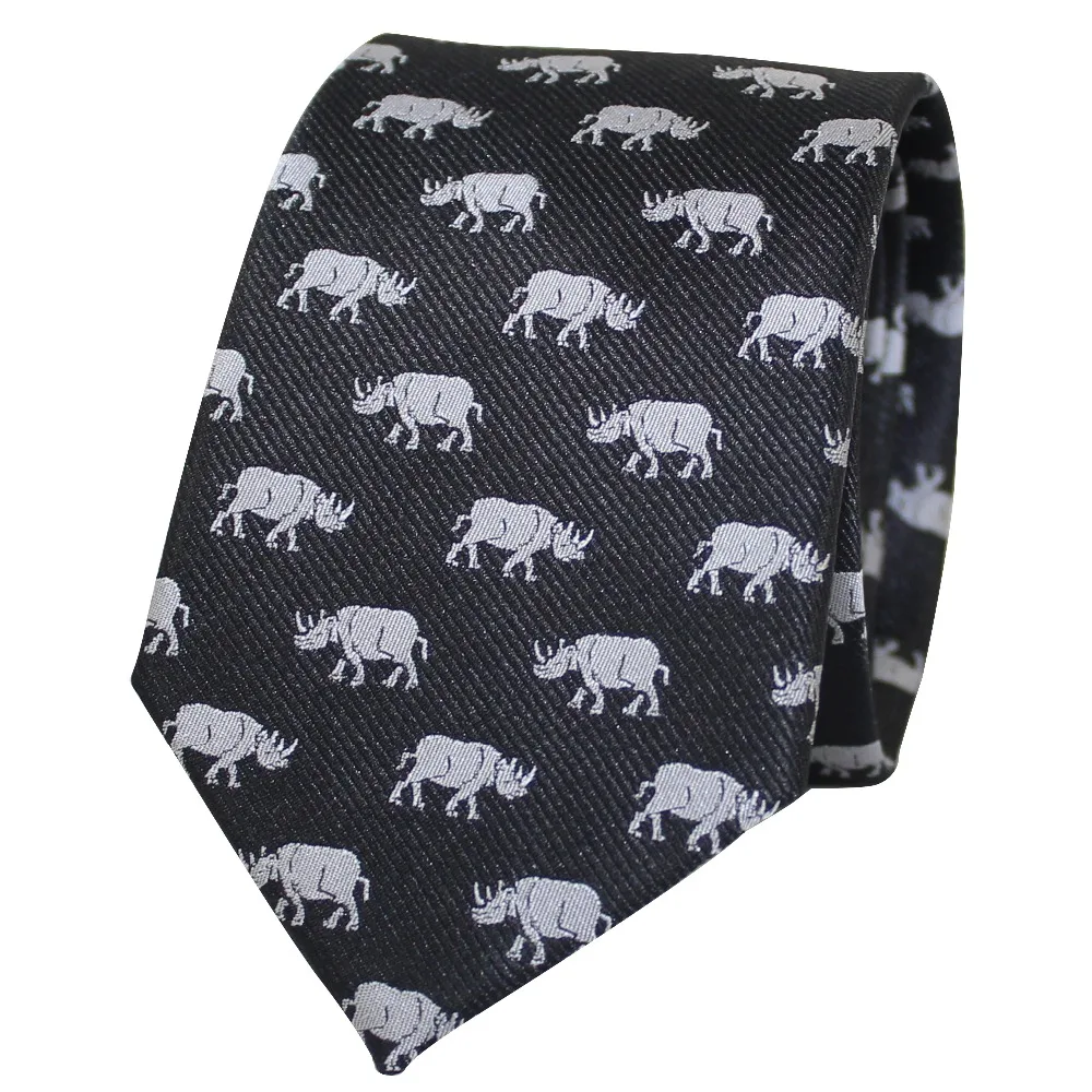 

Rhino Tie Microfiber Jacquard Grey Color Rhinoceros Animal Necktie Father's Day Birthday Wedding Gift