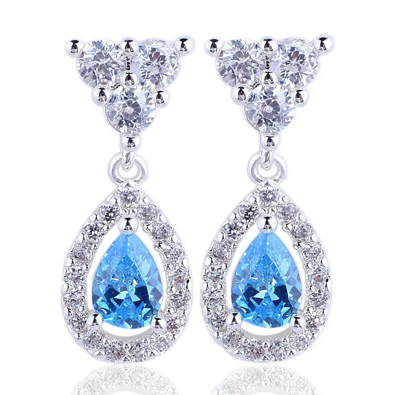 

Women Sterling Silver Dangle Earrings 5x7 Pear Shape Main Stone E037