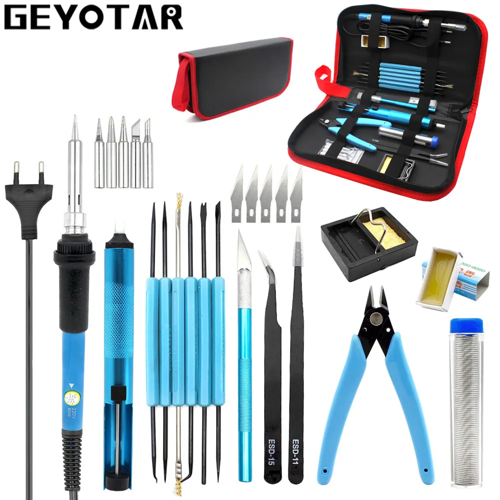 preço 220 v kit 60 w Ue Plug Temperatura Ajustável Ferro De Solda Elétrica Desoldering Bomba De Armazenamento Ferramentas Alicate de Arame de Solda de Estanho saco