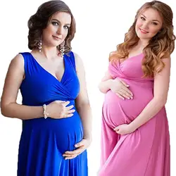 Платье для беременных Подставки для фотографий синий хлопок макси платье элегантный Беременность фотосессии Для женщин для беременных