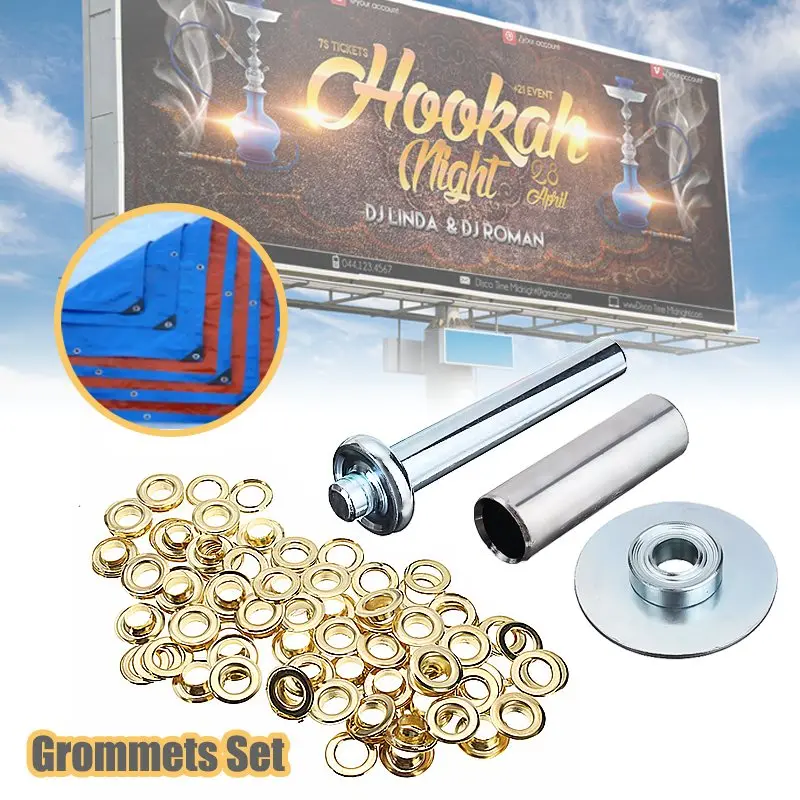 

100PCS Punch Grommets + 1PCS Hole Punch + 1PCS Grommet Punch Stand Tarp Repair