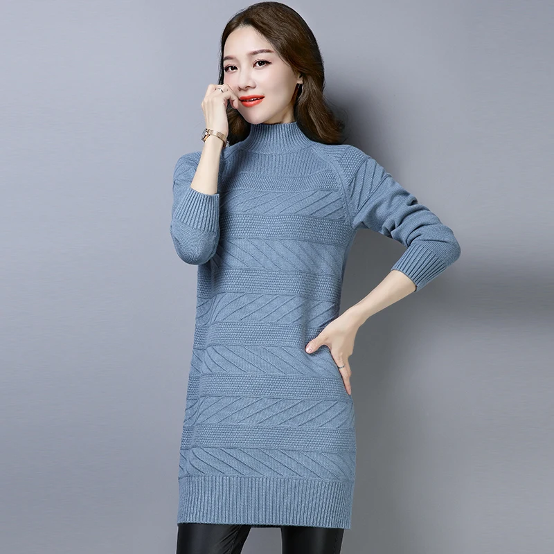#Special Offers XL Brand Women Long Sweater Fall Winter Sweater 2019 New Solid Knit Turtleneck Sweater Casual Wild Bottoming Pullover Sweater