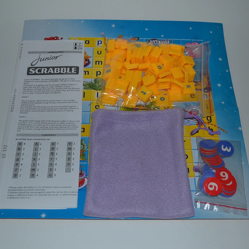 

Two level word game Scrabble double sided playing board words&pictures,colours&counters for all children junior game toy set