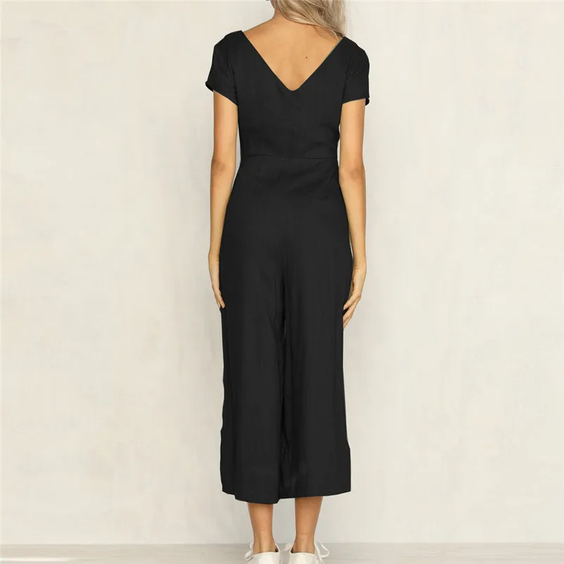 Fashion summer jumpsuit woman 2018 V-Neck Short Sleeve Strappy Holiday Long Playsuits Trouser Jumpsuit pantaloni siamesi A03#N (14)