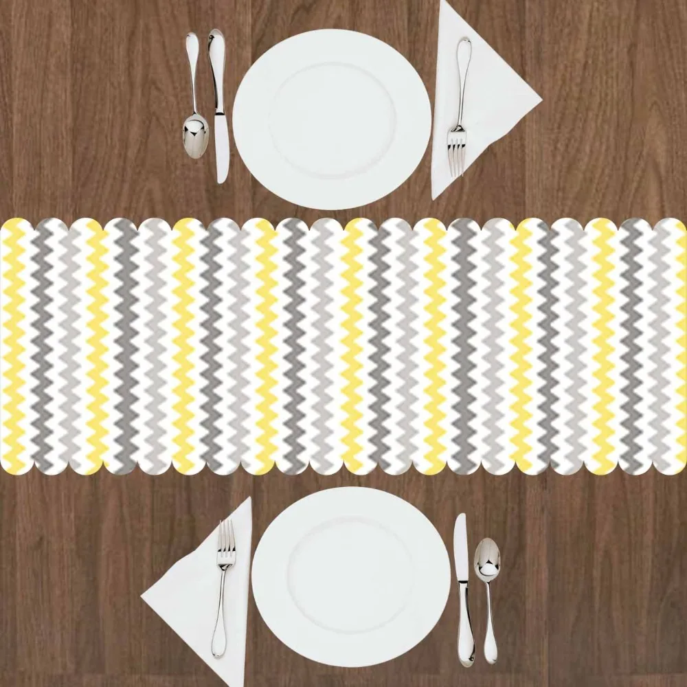 

Else Gray White Yellow Line Stripes Geometrics 3d Print Pattern Modern Table Runner for Kitchen Dining Room Tablecloth