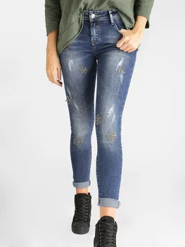 

Jeans effect washed with rhinestone