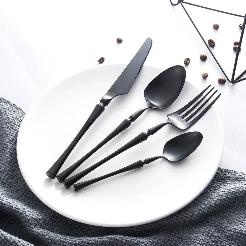 

Black Dinnerware Cutlery Set Spoon and Fork Set Silverware Stainless Steel Dinner Set Kitchen Food Dropshipping