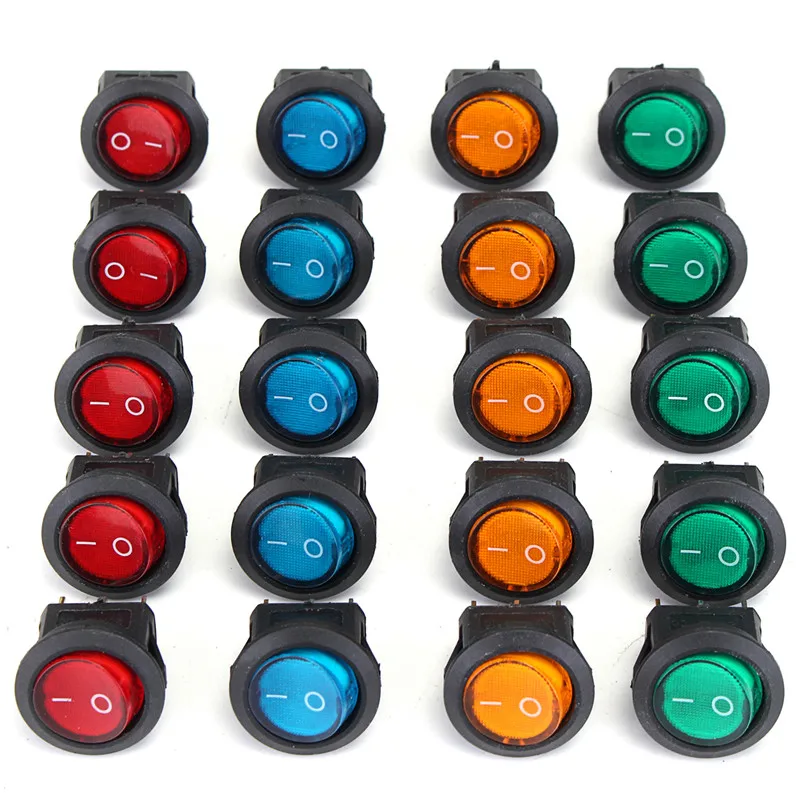 

20 PCS 4 Colors 12V LED Dot Light Car Boat Auto Round ON/OFF Rocker Toggle SPST Switch 3 Pins