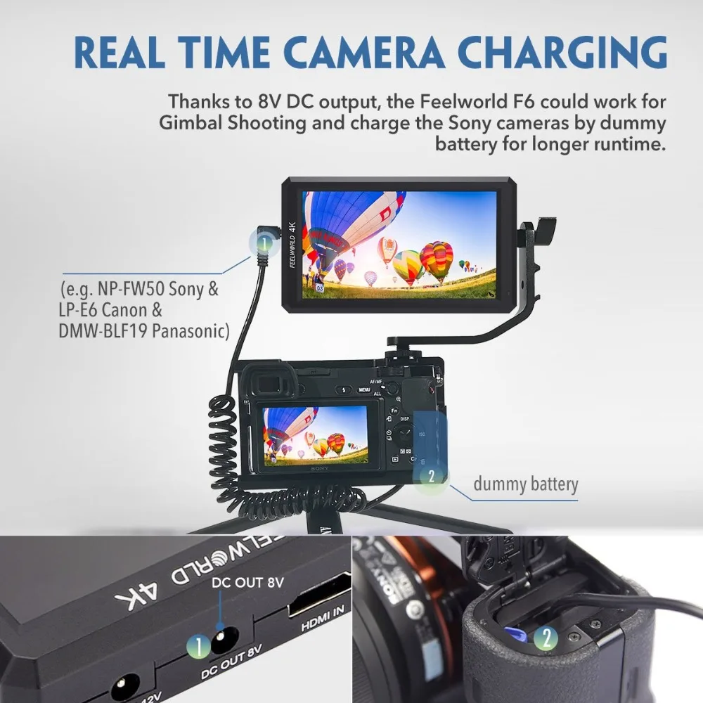 Feelworld F6 5.7inch Full HD 1920x1080 IPS DSLR HDMI Field Video Monitor with Tilt Arm Power Out for Handheld Gimbal Stabilizer