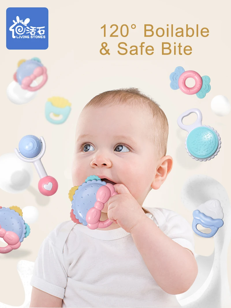 

Living Stones Soft Colorful Ball Toys Hand Bell Rattle Safe Touch Bite Caught Baby Learning Grasping 0-3-6-12 Months Boy Girl