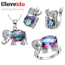 Uloveido слон мистическое Радужное кольцо, серьги, ожерелье набор серебряные Ювелирные наборы для женщин Детская бижутерия для девочек 49% скидка T485