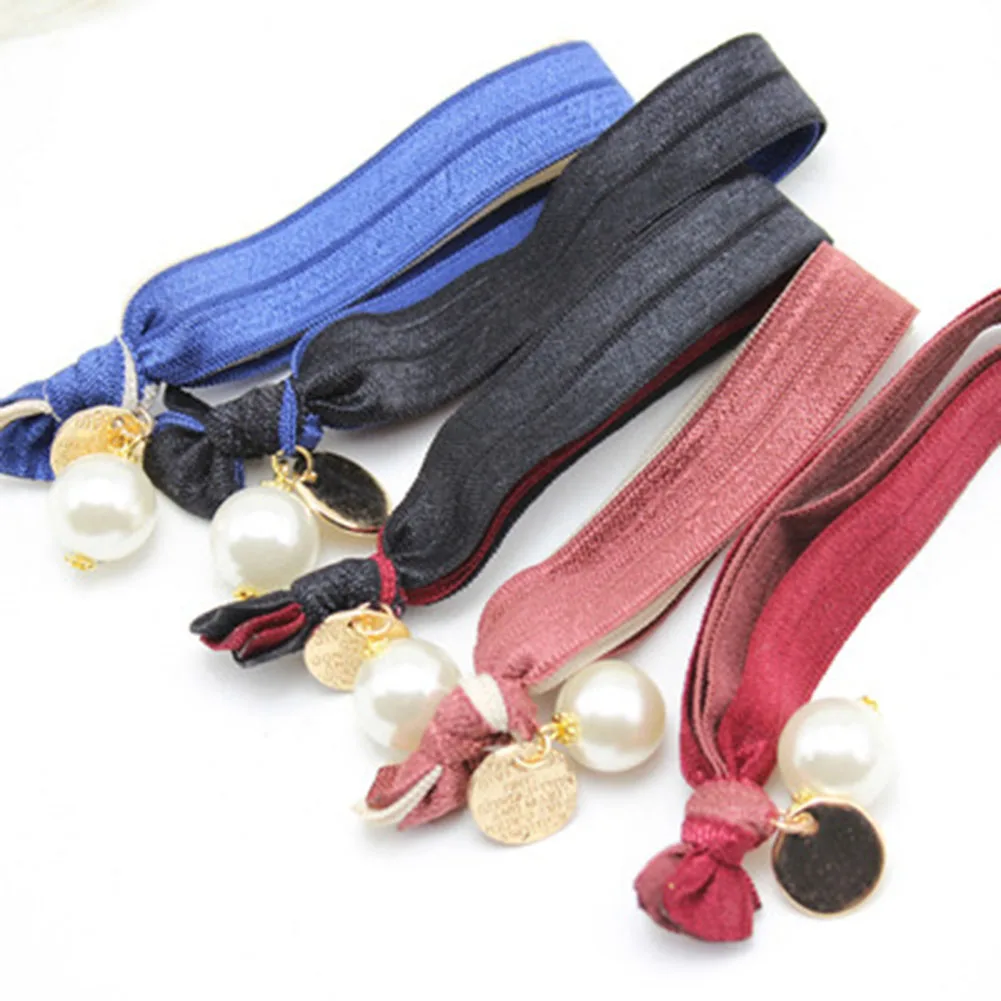 Wholesale Korean hair accessories high elastic wide pearl pendant