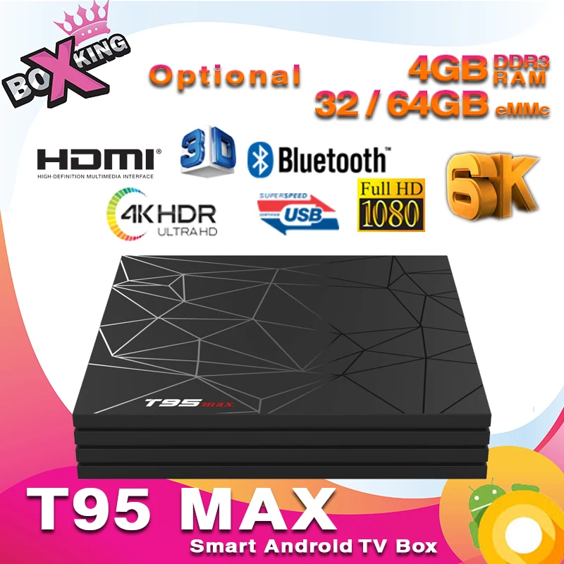 

New T95 Max Android 8.1 smart TV box H6 Quadcore USB3.0 2.4GHz HDMI 2.0 bluetooth 6K h.265 for MI BOX xiaomi tv ( h96 mx10)(p30)