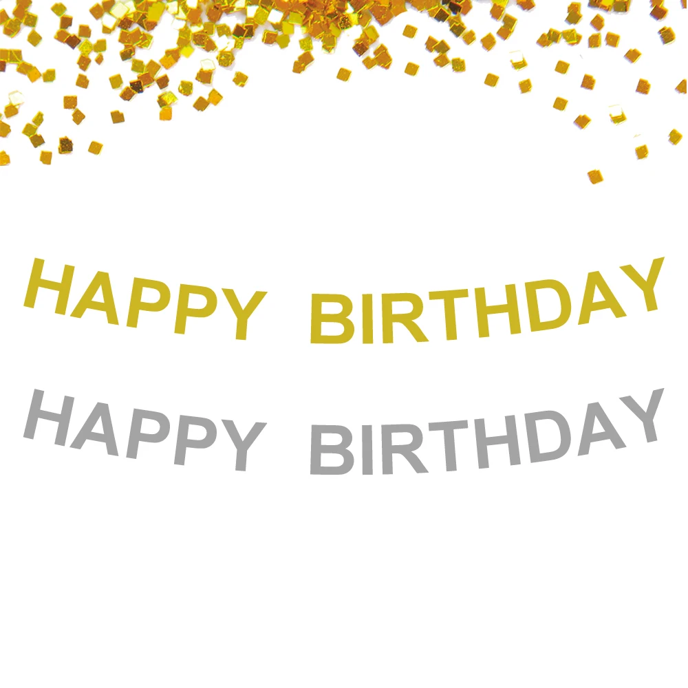 

1 set Glitter Gold Silver Hollow Letter Happy Birthday Banner For Kids Birthday Party Decoration Banner YL-006