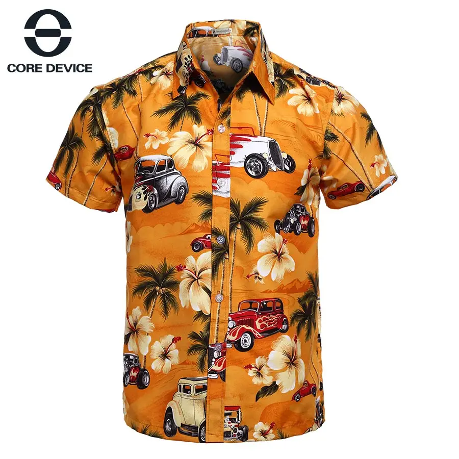 

2019 Fashion Men's Short Sleeve Hawaiian Shirt Summer Casual Car Tree Flower Shirt Men's Asian Size M-4XL