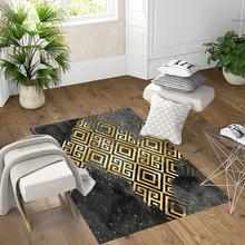Черный желтый ikat блокированный дизайн геометрический 3d принт Нескользящая микрофибра Гостиная декоративный современный моющийся коврик
