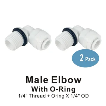

Male Elbow Connector 1/4" Thread x 1/4" OD Quick Connect Fitting Parts for Water Filters and RO Systems - 2 PACK