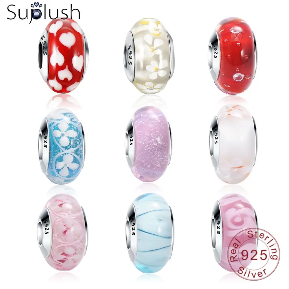 Suplush 100% Real 925 Sterling Silver Effervescence Murano Glass Bead Fit Pandora Original Pandora Charm Bracelet Authentic Suplush 100% Real 925 Sterling Silver Effervescence Murano Glass Bead Fit Pandora Original Pandora Charm Bracelet Authentic