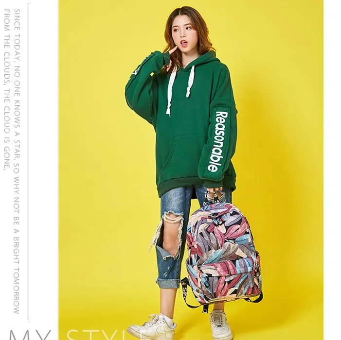 

ART Feather Print Women Backpack Korean Preppy Teenager Girl School Bag Casual Ladies Travel Daily Bags Large Laptop Bag Packs