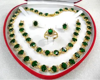 

best valentine's day gift green zircon necklace earrings bracelet and ring jewelry sets>>>girls jewelry sets Free shipping
