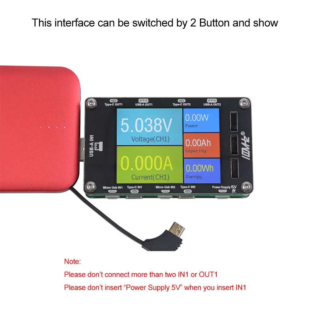

100MHZ T50N Dual USB Voltage And Current Tester Capacity Table With USB Current Test Cable