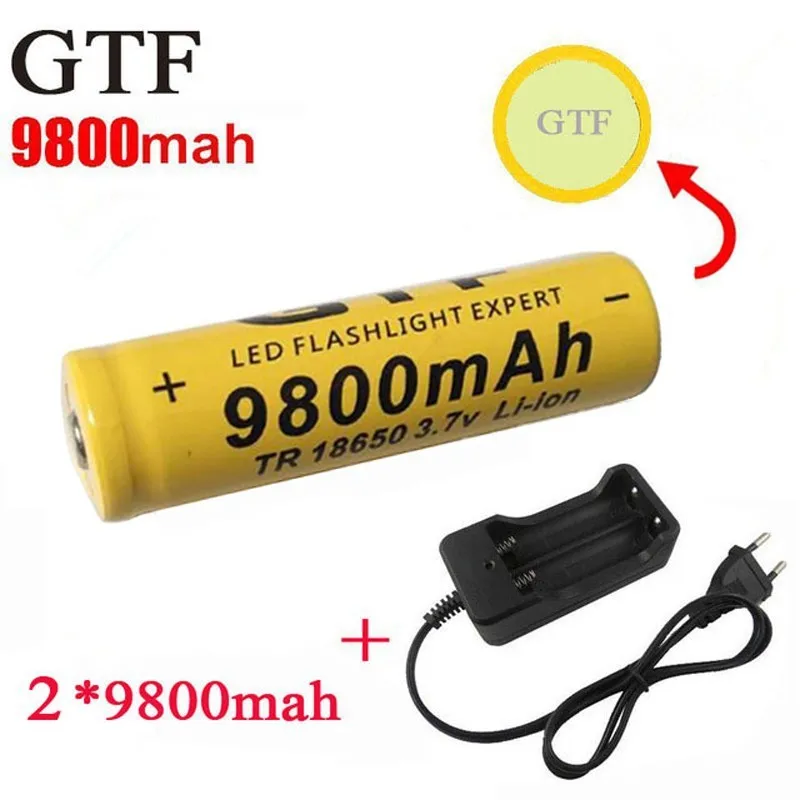 GTF 2 шт 18650 9800 mAh 3 7 V литий ионная аккумуляторная батарея для фонарика + EU li ion