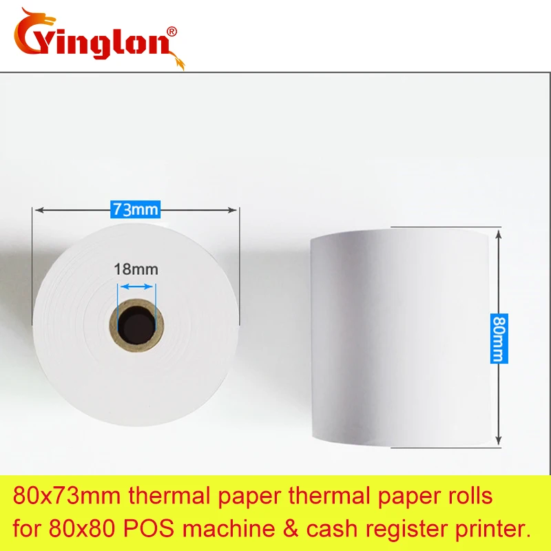 

2 rolls/lot 80*80 EFTPOS machine actual diameter 73mm 80x73mm single layer thermal paper roll for cash register paper pure wood