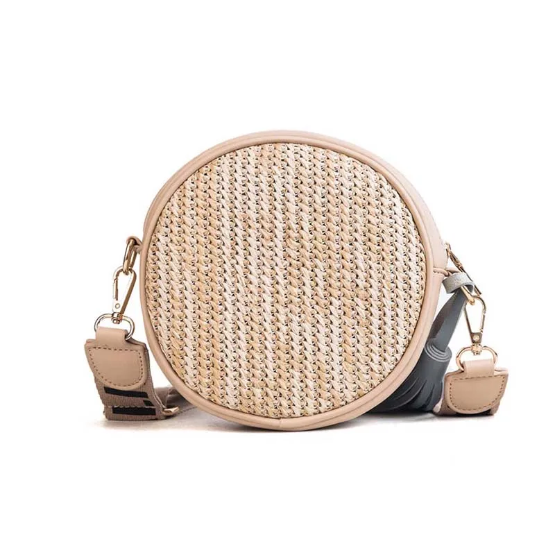 Women Travel Tassel Straw Bag INS Popular Summer Female Handbag Casual Lady Circle Shoulder Bag Pineapple Weave Crossbody SS3231 (13)
