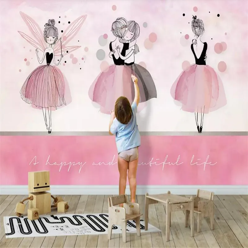 

Pink ballerina girl children's room background wall professional making murals, wallpaper wholesale, custom poster photo wall