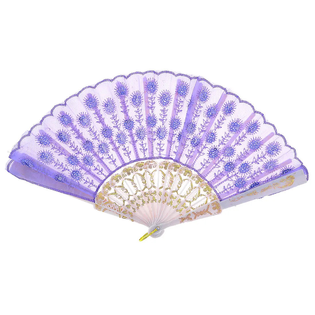 Uxcell Wavy Brim Chinese Japanese Tradition Folding Hand Fan Purple