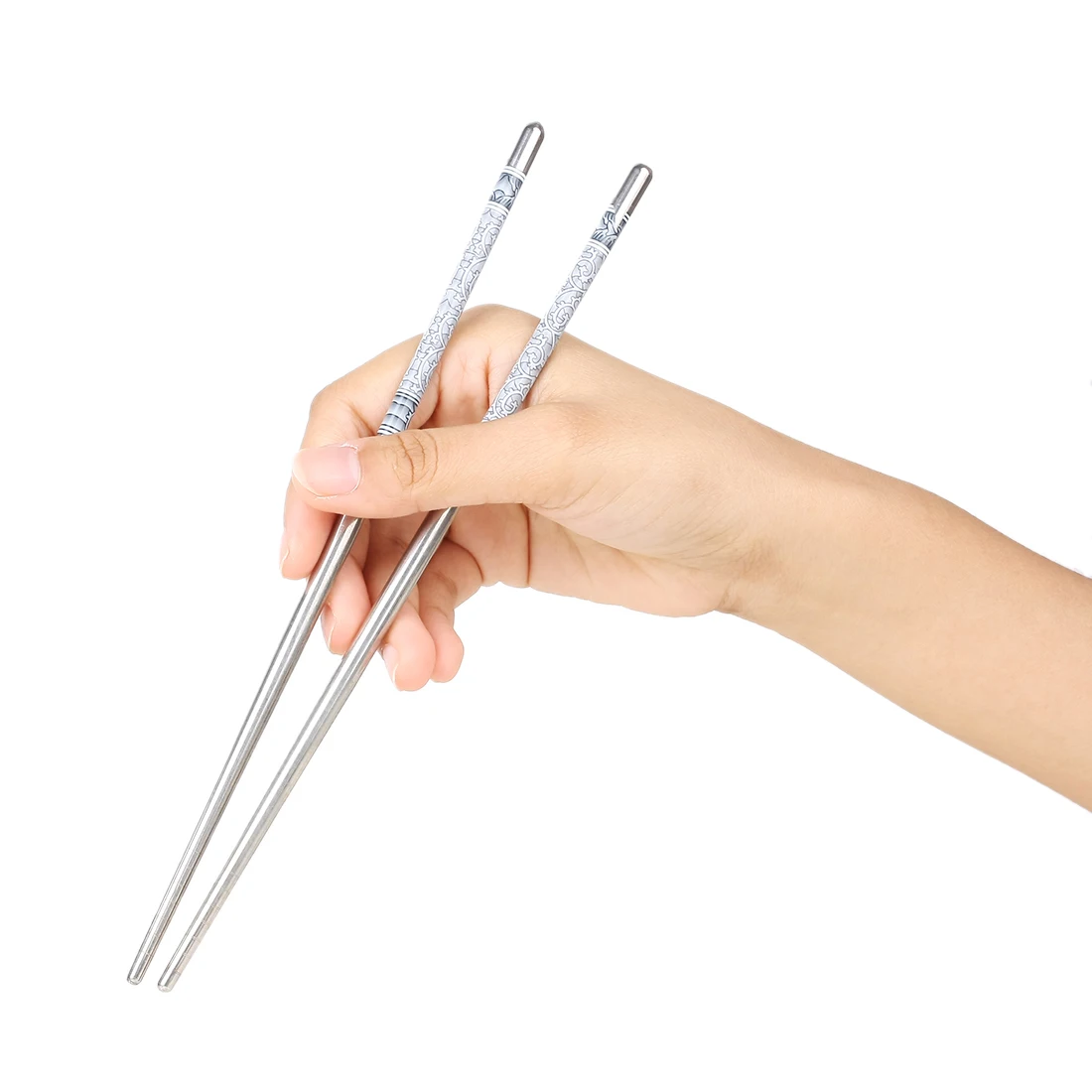 UXCELL 8.9" Length Gray Vine Pattern Stainless Steel Chopsticks Pair