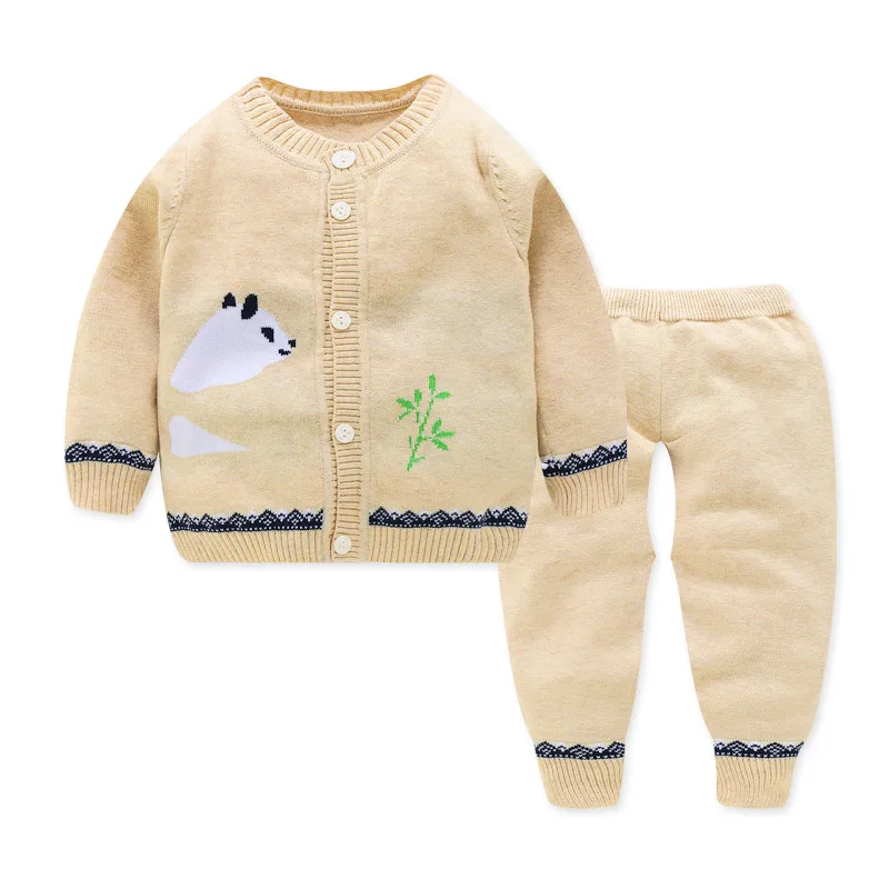 Детский осенне-зимний комплект со свитером с рисунком панды из бамбука - Цвет: Хаки