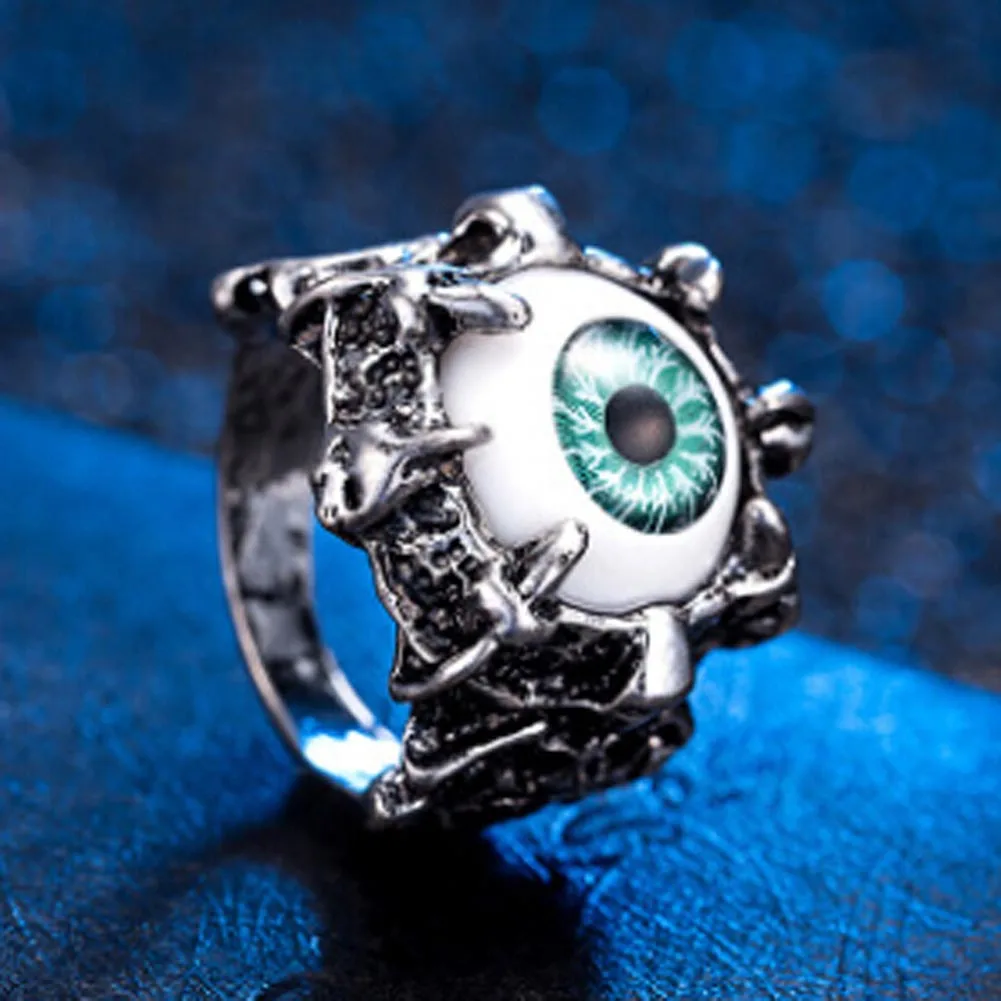 Vintage Claw Biker Blue Evil Eye Stainless Titanium Skull Finger Ring