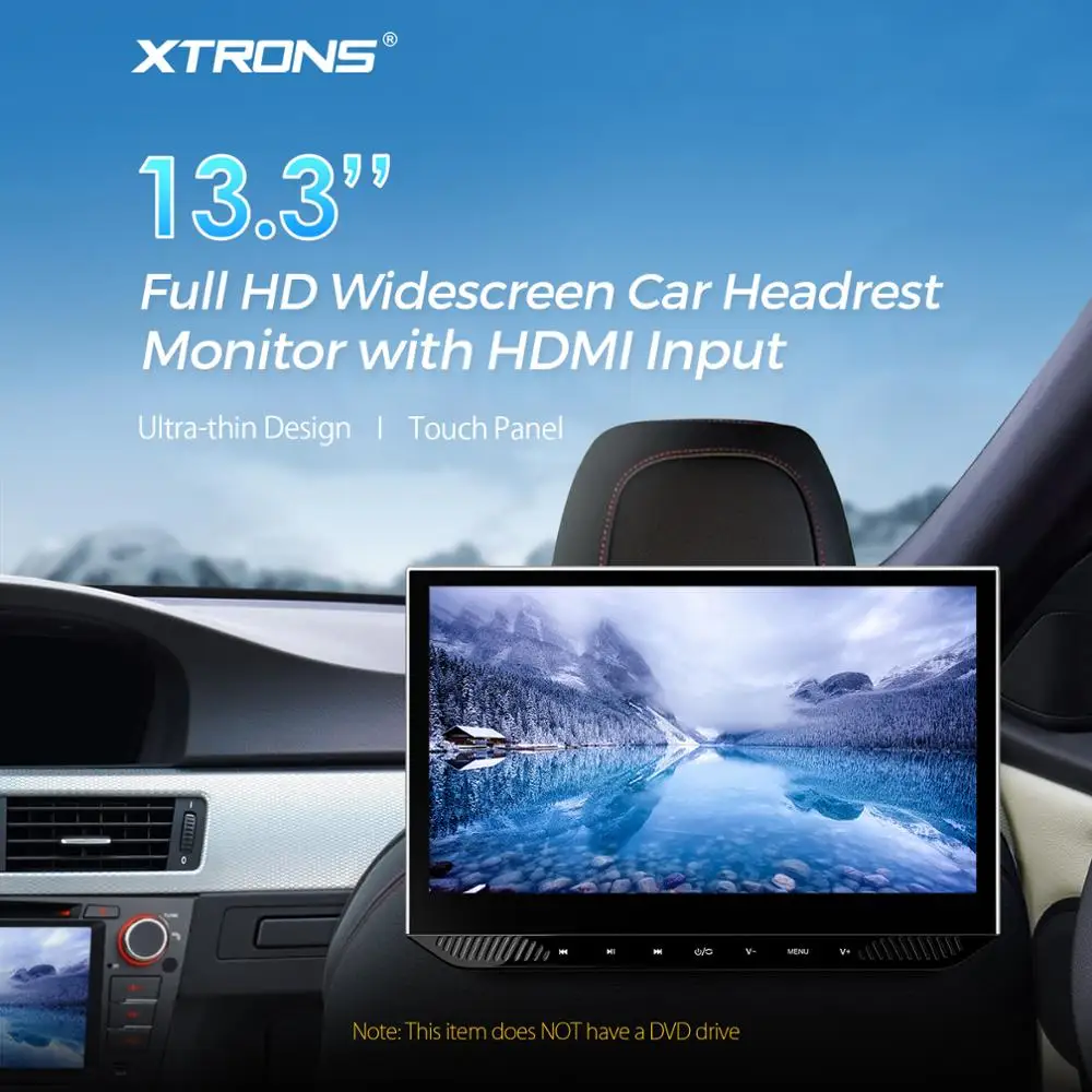 

XTRONS 1pc Monitor 13.3" Ultra-thin Design HD Digital TFT Touch Panel IPS Screen 1080P Video Car Headrest Player HDMI NO DVD
